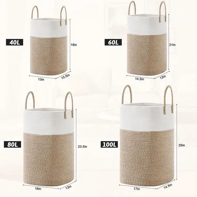 Alt view image 3 of 6 - Laundry Basket,Woven Cotton Rope Laundry Hamper,Versatile Storage for Dirty Clothes,Baby Toys,and Blankets in Bathroom, Nursery,and Living Room (Brown, 60L)