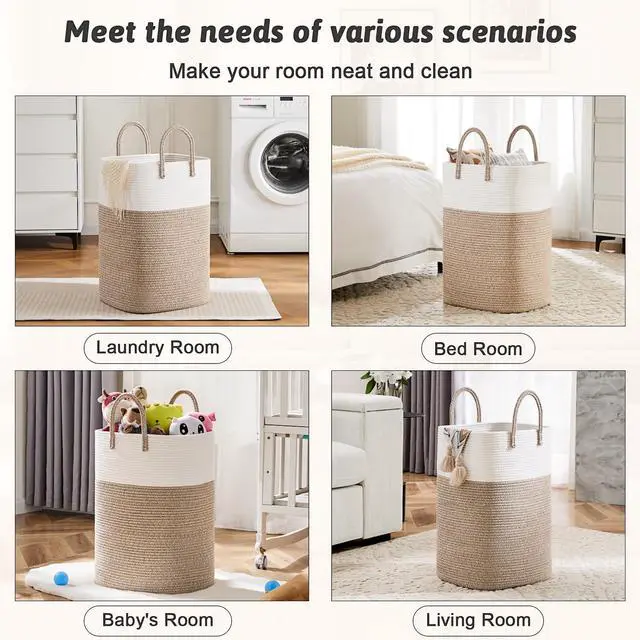 Alt view image 5 of 6 - Laundry Basket,Woven Cotton Rope Laundry Hamper,Versatile Storage for Dirty Clothes,Baby Toys,and Blankets in Bathroom, Nursery,and Living Room (Brown, 60L)