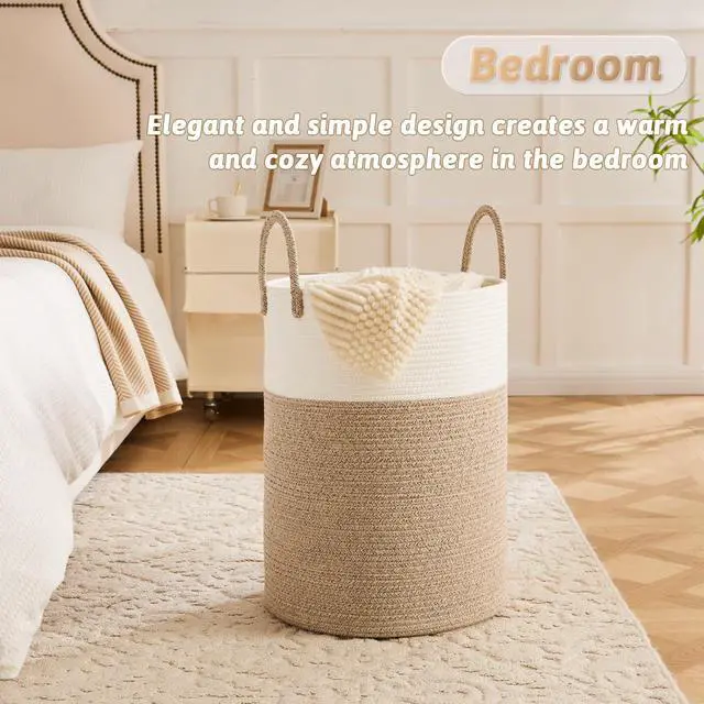 Alt view image 4 of 6 - Laundry Basket,Woven Cotton Rope Laundry Hamper,60L for Decor Storage of Dirty Clothes,Toys and Blankets in Bathroom,Baby Room and Living Room