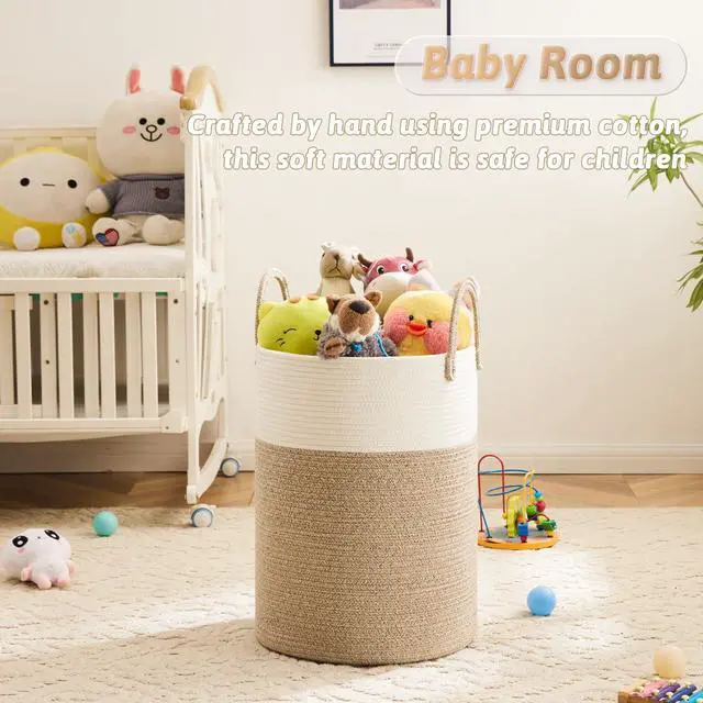 Alt view image 3 of 6 - Laundry Basket,Woven Cotton Rope Laundry Hamper,60L for Decor Storage of Dirty Clothes,Toys and Blankets in Bathroom,Baby Room and Living Room