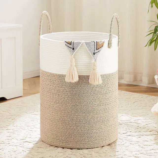 Main image of Laundry Basket,Woven Cotton Rope Laundry Hamper,60L for Decor Storage of Dirty Clothes,Toys and Blankets in Bathroom,Baby Room and Living Room