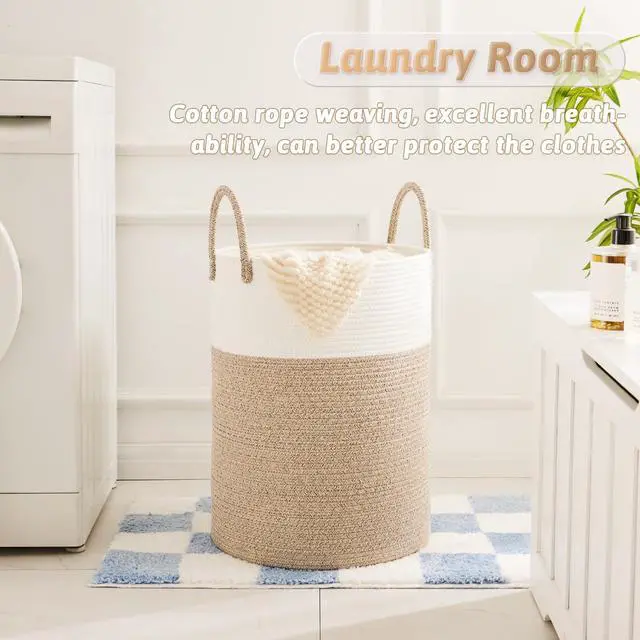 Alt view image 2 of 6 - Laundry Basket,Woven Cotton Rope Laundry Hamper,60L for Decor Storage of Dirty Clothes,Toys and Blankets in Bathroom,Baby Room and Living Room
