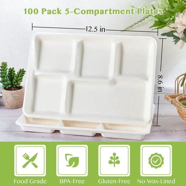 Alt view image 2 of 7 - Compostable Disposable 5 Compartment Paper Plates, 12.5inch