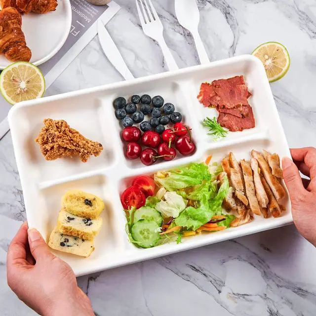 Alt view image 3 of 7 - Compostable Disposable 5 Compartment Paper Plates, 12.5inch