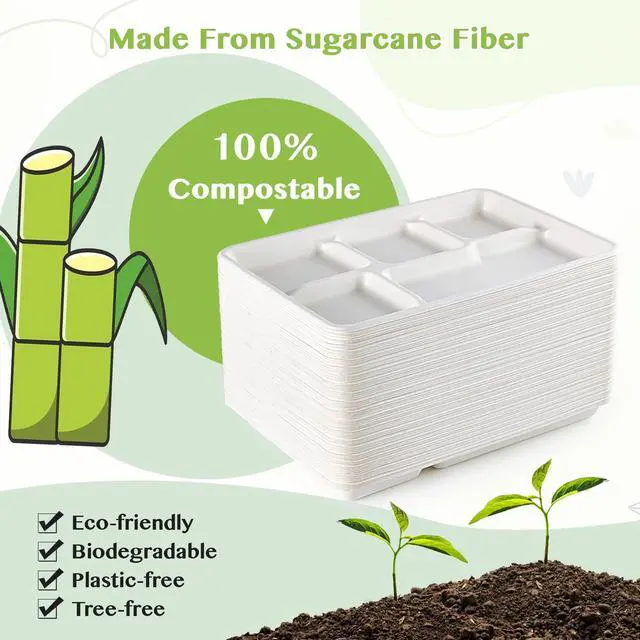 Alt view image 4 of 7 - Compostable Disposable 5 Compartment Paper Plates, 12.5inch