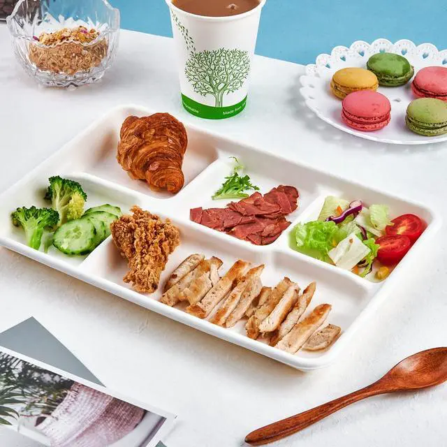Alt view image 5 of 7 - Compostable Disposable 5 Compartment Paper Plates, 12.5inch