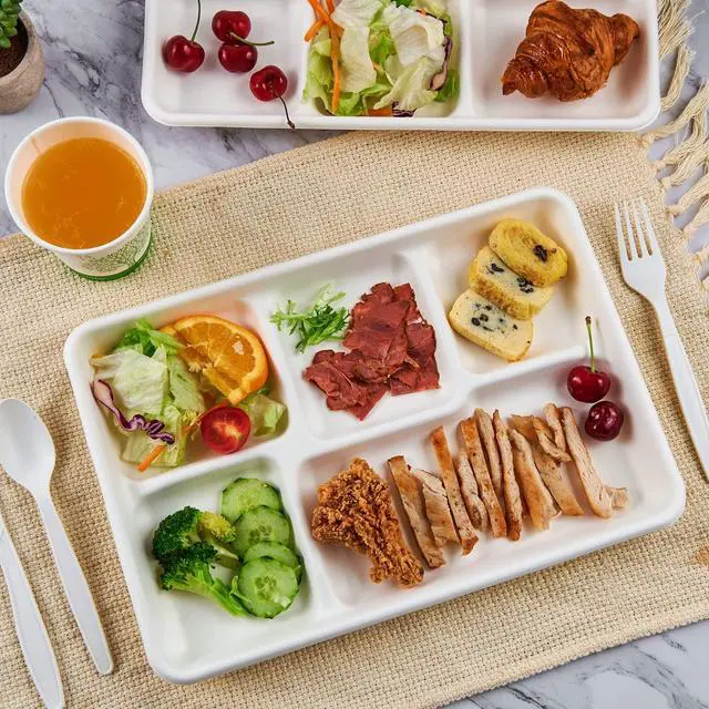 Alt view image 6 of 7 - Compostable Disposable 5 Compartment Paper Plates, 12.5inch