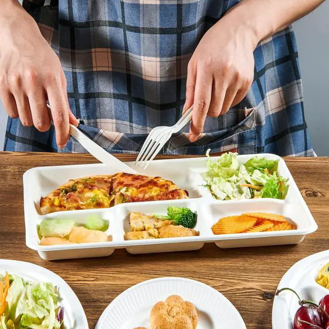 Alt view image 7 of 7 - Compostable Disposable 5 Compartment Paper Plates, 12.5inch