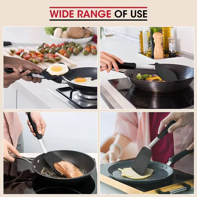 Alt view image 3 of 7 - Pack Flexible Silicone Spatula, Turner, 600F Heat Resistant, Ideal for Flipping Eggs, Burgers, Crepes and More, Black