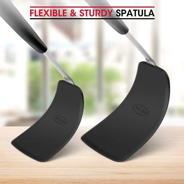 Alt view image 5 of 7 - Pack Flexible Silicone Spatula, Turner, 600F Heat Resistant, Ideal for Flipping Eggs, Burgers, Crepes and More, Black