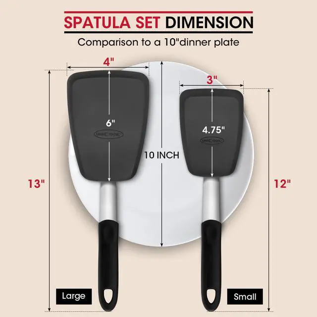 Alt view image 6 of 7 - Pack Flexible Silicone Spatula, Turner, 600F Heat Resistant, Ideal for Flipping Eggs, Burgers, Crepes and More, Black