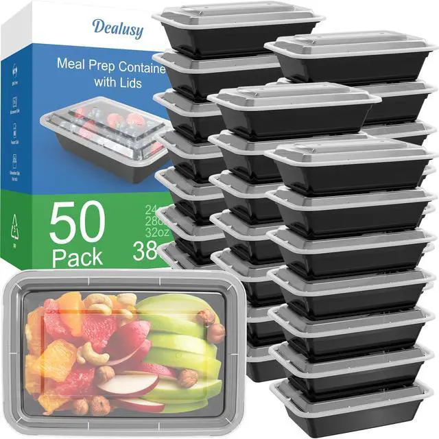 Main image of 50 Pack (100-Piece) 38 oz Meal Prep Containers Reusable with Lids, Sturdy Leakproof & Food Safe, Microwave, Freezer, Dishwasher Safe Prep Containers, To Go Take Out Plastic Food Storage
