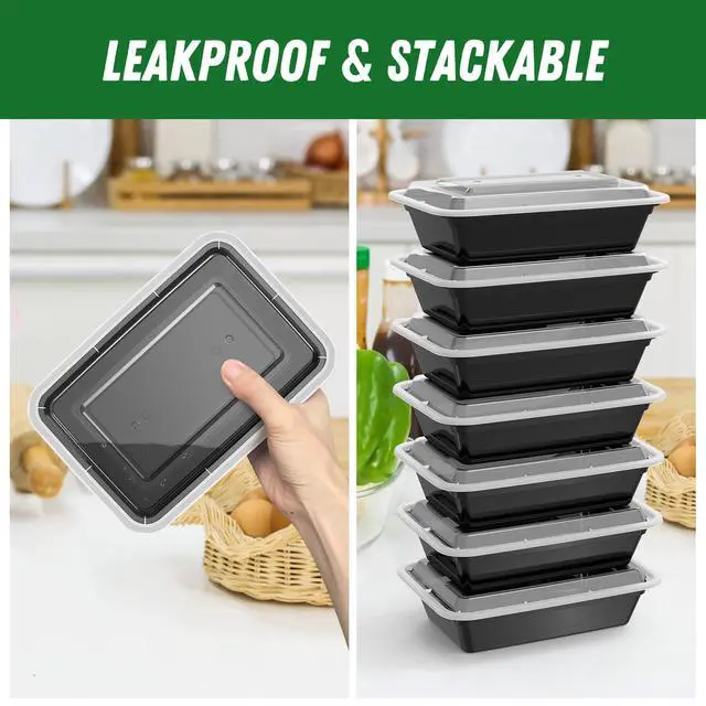 Alt view image 4 of 7 - 50 Pack (100-Piece) 38 oz Meal Prep Containers Reusable with Lids, Sturdy Leakproof & Food Safe, Microwave, Freezer, Dishwasher Safe Prep Containers, To Go Take Out Plastic Food Storage