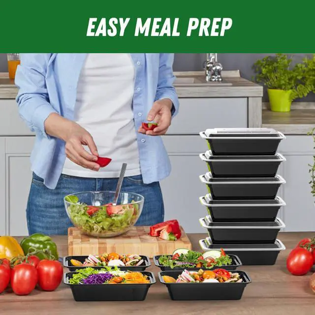 Alt view image 6 of 7 - 50 Pack (100-Piece) 38 oz Meal Prep Containers Reusable with Lids, Sturdy Leakproof & Food Safe, Microwave, Freezer, Dishwasher Safe Prep Containers, To Go Take Out Plastic Food Storage