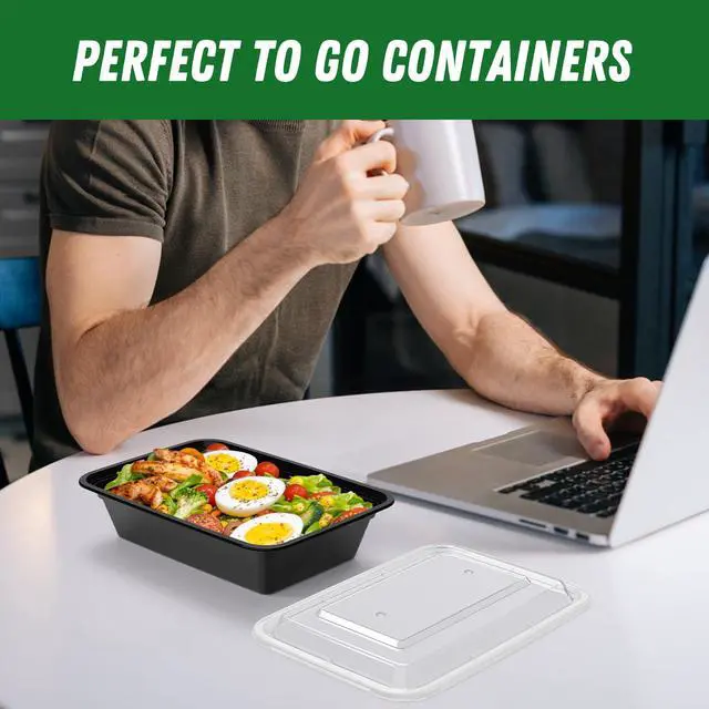 Alt view image 7 of 7 - 50 Pack (100-Piece) 38 oz Meal Prep Containers Reusable with Lids, Sturdy Leakproof & Food Safe, Microwave, Freezer, Dishwasher Safe Prep Containers, To Go Take Out Plastic Food Storage