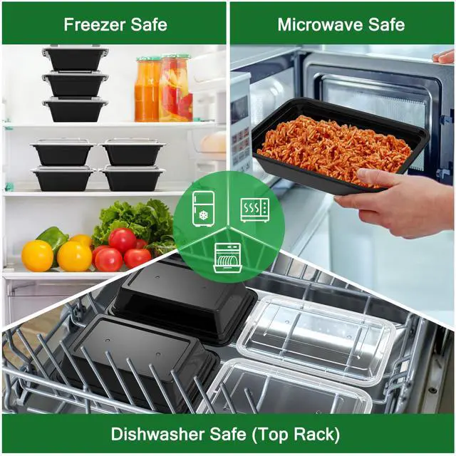 Alt view image 5 of 7 - 50 Pack (100-Piece) 38 oz Meal Prep Containers Reusable with Lids, Sturdy Leakproof & Food Safe, Microwave, Freezer, Dishwasher Safe Prep Containers, To Go Take Out Plastic Food Storage