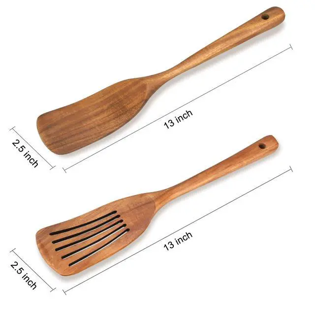 Alt view image 2 of 6 - 2 Pack Wooden Non Toxic Spatulas for Kitchen Utensils Set Acacia Wood Cooking Spatula Flat Wok Pancake Turner Bamboo Slotted Spoon for Cooking Utensil Spurtle Scraper Long Fish Egg Flipper Spatulas