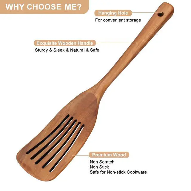 Alt view image 6 of 6 - 2 Pack Wooden Non Toxic Spatulas for Kitchen Utensils Set Acacia Wood Cooking Spatula Flat Wok Pancake Turner Bamboo Slotted Spoon for Cooking Utensil Spurtle Scraper Long Fish Egg Flipper Spatulas