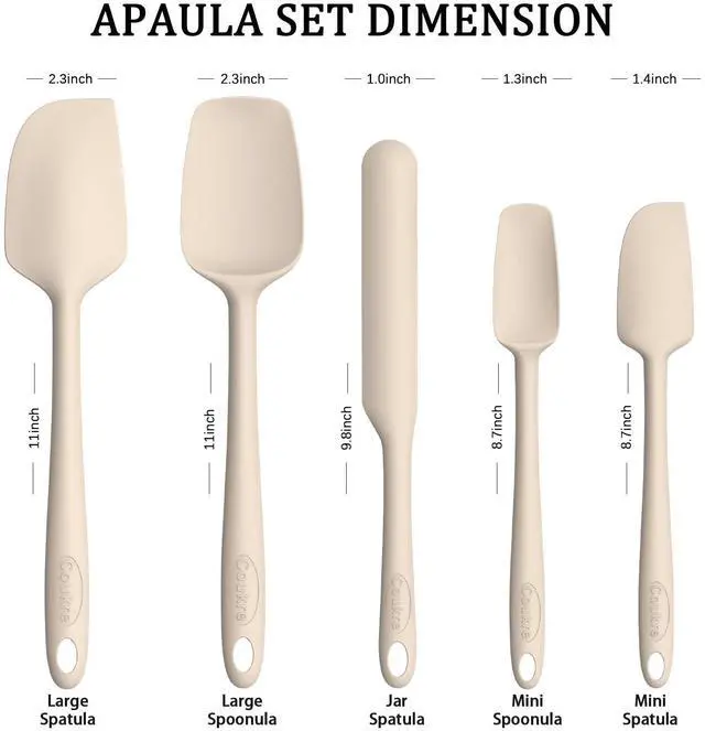 Alt view image 3 of 5 - Silicone Spatula Set of 5,High Temperature Resistant, Food Grade Silicone, Dishwasher Safe, for Baking, Cooking (Pure Beige)