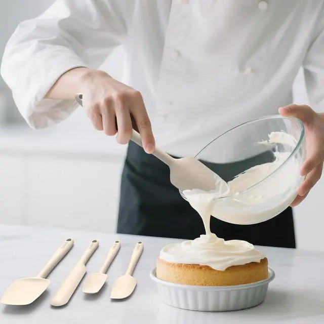 Alt view image 5 of 5 - Silicone Spatula Set of 5,High Temperature Resistant, Food Grade Silicone, Dishwasher Safe, for Baking, Cooking (Pure Beige)