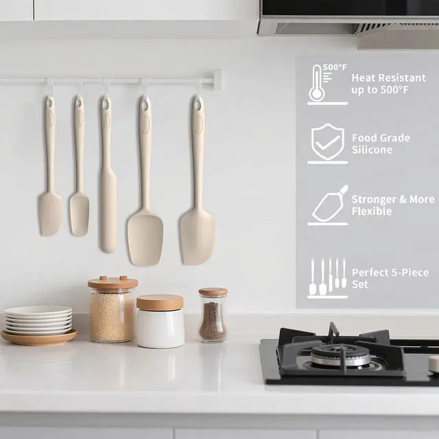 Alt view image 4 of 5 - Silicone Spatula Set of 5,High Temperature Resistant, Food Grade Silicone, Dishwasher Safe, for Baking, Cooking (Pure Beige)