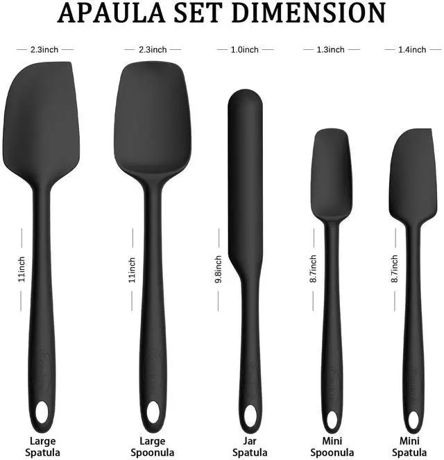 Alt view image 3 of 4 - Silicone Spatula Set of 5,High Temperature Resistant, Food Grade Silicone, Dishwasher Safe, for Baking, Cooking (Pure Black)