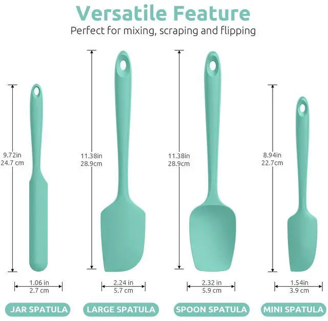 Alt view image 2 of 7 - Silicone Spatula Set with 600 Degrees Fahrenheit Heat Resistant (Teal/Aqua Sky)