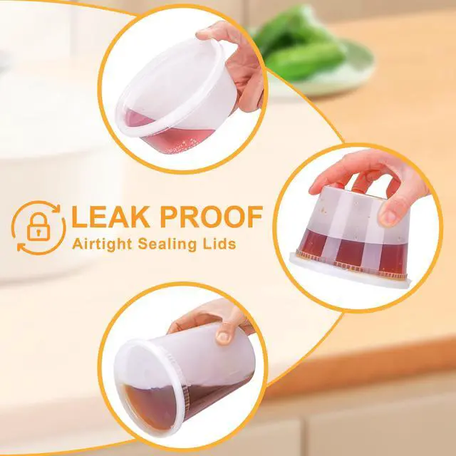 Alt view image 3 of 7 - 60 Sets Deli Containers with Lids, 32/16/8 oz X 20 Set Each, Leak-Proof & BPA Free Airtight Stackable Takeout Plastic Food Storage Containers, Freezer/Microwave/Dishwasher Safe