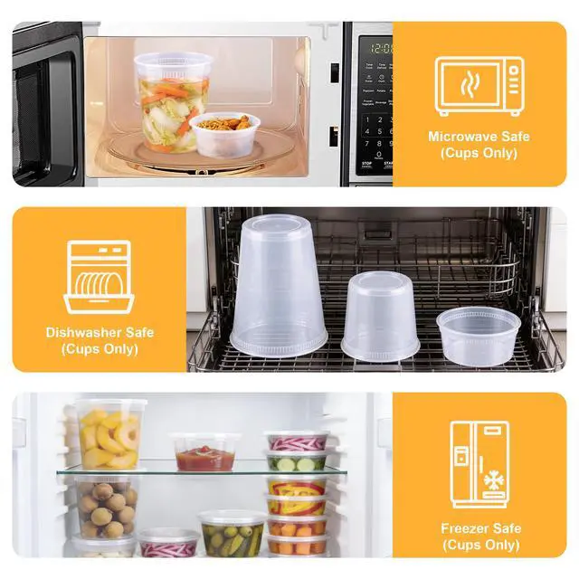 Alt view image 4 of 7 - 60 Sets Deli Containers with Lids, 32/16/8 oz X 20 Set Each, Leak-Proof & BPA Free Airtight Stackable Takeout Plastic Food Storage Containers, Freezer/Microwave/Dishwasher Safe