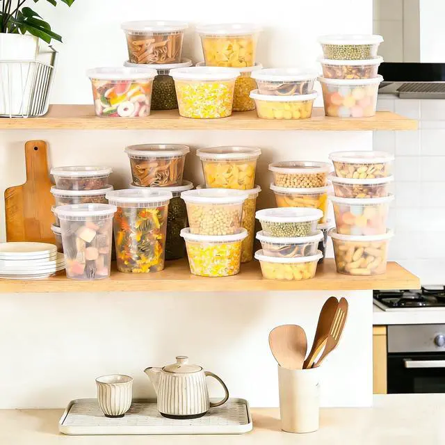 Alt view image 7 of 7 - 60 Sets Deli Containers with Lids, 32/16/8 oz X 20 Set Each, Leak-Proof & BPA Free Airtight Stackable Takeout Plastic Food Storage Containers, Freezer/Microwave/Dishwasher Safe