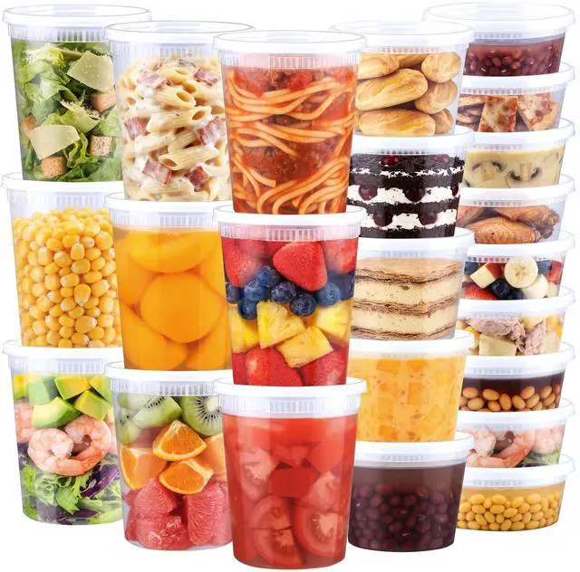 Main image of 60 Sets Deli Containers with Lids, 32/16/8 oz X 20 Set Each, Leak-Proof & BPA Free Airtight Stackable Takeout Plastic Food Storage Containers, Freezer/Microwave/Dishwasher Safe