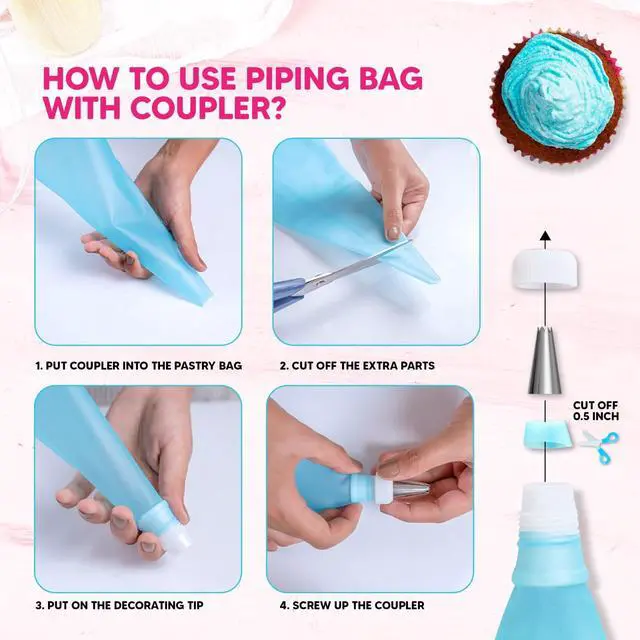 Alt view image 4 of 7 - Piping Bags and Tips Set, 11.8 Inch 100 Anti Burst Piping Bags, 124 Pcs Cake Decorating Kit with 16 Piping Tips, 1 Reusable Pastry Bags, 3 Cake Scrapers, 2 Couplers, and 2 Icing Bags Ties