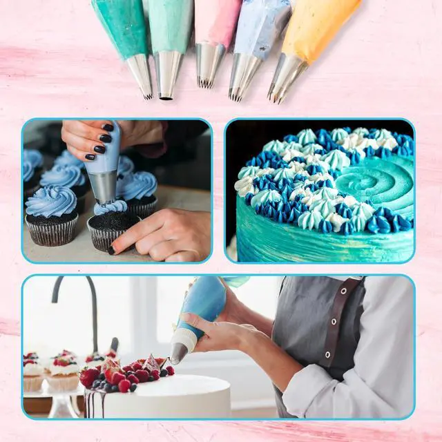 Alt view image 7 of 7 - Piping Bags and Tips Set, 11.8 Inch 100 Anti Burst Piping Bags, 124 Pcs Cake Decorating Kit with 16 Piping Tips, 1 Reusable Pastry Bags, 3 Cake Scrapers, 2 Couplers, and 2 Icing Bags Ties