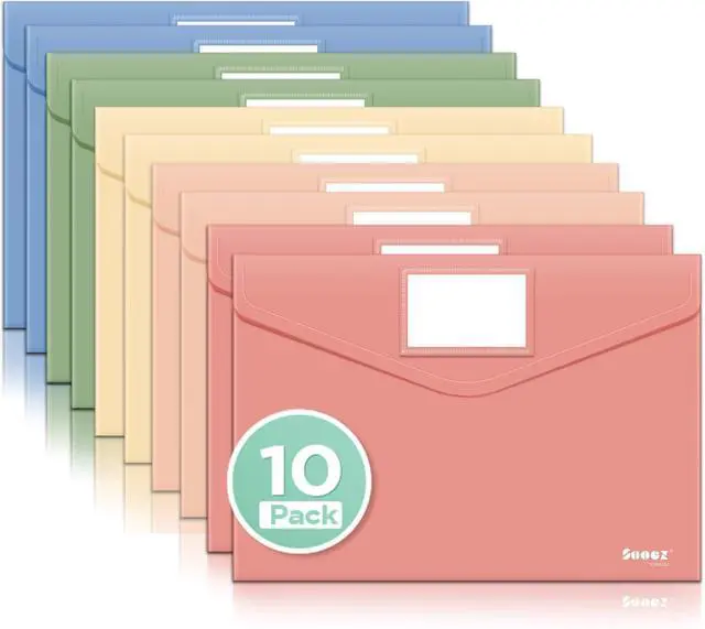 Main image of 10Pack Plastic Envelopes, Plastic File Folder, Folders for Documents Retro Colors, Super Heavyweight Document Holder, Storage Pouches, File Envelopes for School Office Supplies