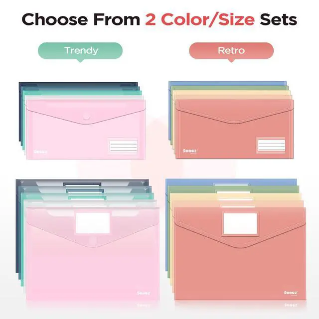 Alt view image 2 of 6 - 10Pack Plastic Envelopes, Plastic File Folder, Folders for Documents Retro Colors, Super Heavyweight Document Holder, Storage Pouches, File Envelopes for School Office Supplies