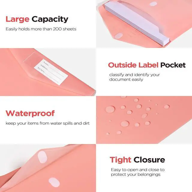 Alt view image 4 of 6 - 10Pack Plastic Envelopes, Plastic File Folder, Folders for Documents Retro Colors, Super Heavyweight Document Holder, Storage Pouches, File Envelopes for School Office Supplies