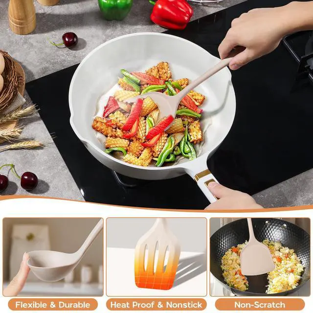 Alt view image 3 of 7 - Silicone Cooking Utensils Set of 10, Kitchen Utensils for Nonstick Cookware, Heat Resistant & Nontoxic Spatula Set- Khaki