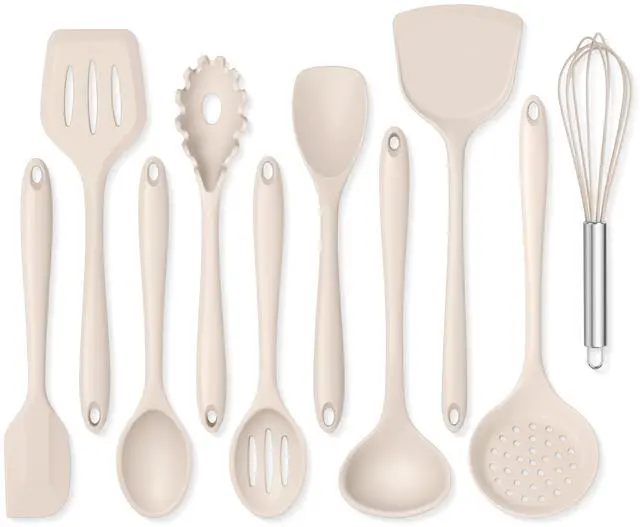 Main image of Silicone Cooking Utensils Set of 10, Kitchen Utensils for Nonstick Cookware, Heat Resistant & Nontoxic Spatula Set- Khaki