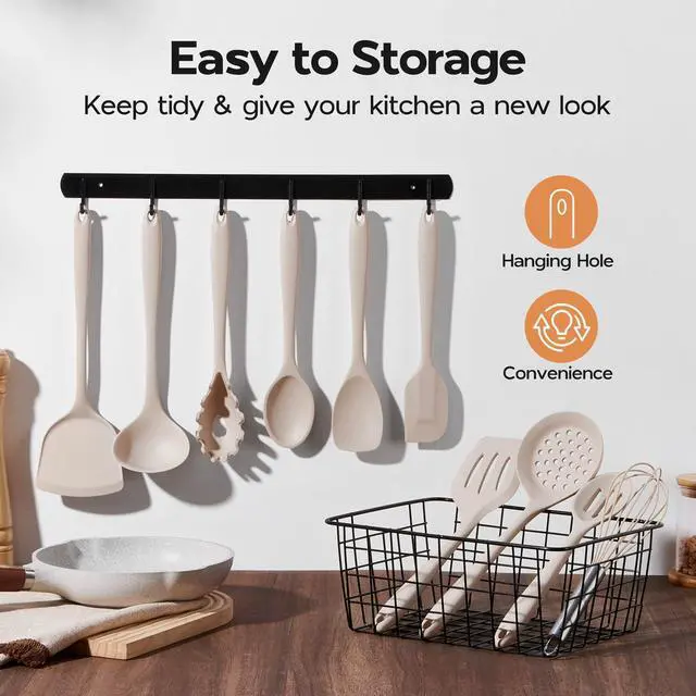Alt view image 5 of 7 - Silicone Cooking Utensils Set of 10, Kitchen Utensils for Nonstick Cookware, Heat Resistant & Nontoxic Spatula Set- Khaki