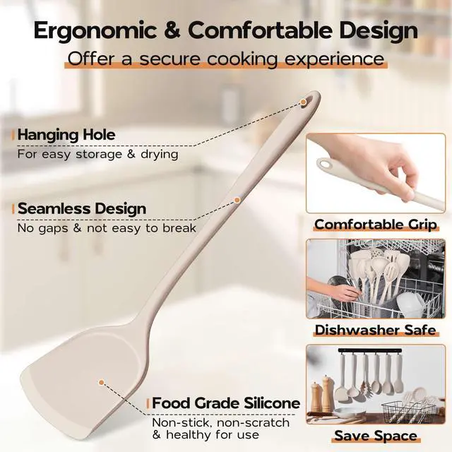 Alt view image 6 of 7 - Silicone Cooking Utensils Set of 10, Kitchen Utensils for Nonstick Cookware, Heat Resistant & Nontoxic Spatula Set- Khaki
