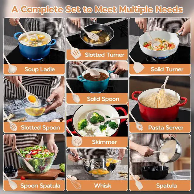 Alt view image 7 of 7 - Silicone Cooking Utensils Set of 10, Kitchen Utensils for Nonstick Cookware, Heat Resistant & Nontoxic Spatula Set- Khaki