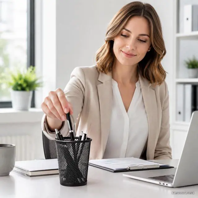Alt view image 6 of 7 - Mesh Pencil Holder Metal Pen Cup Black for Desk, 6 Pack Office Desk Organizer for Business, School & Home