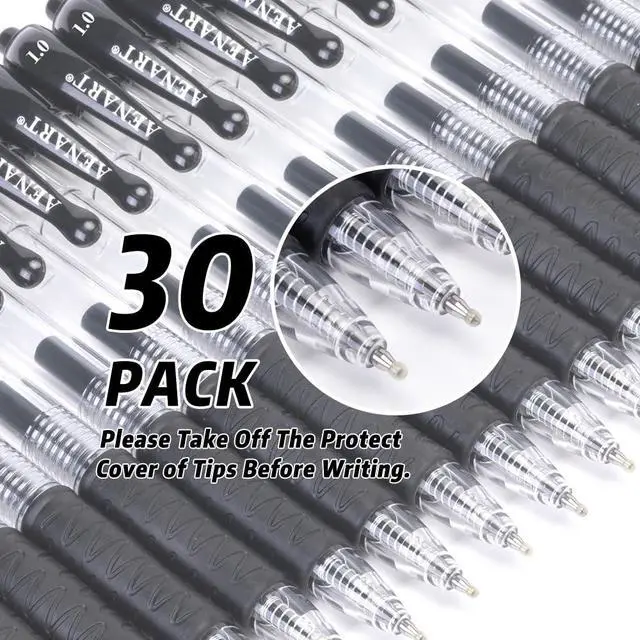 Alt view image 5 of 6 - 30 Gel Pens - Retractable Gel Ink Roller Pens for Writing, Black 0.7mm Fine Point- for Office, School - Quick Dry + Rubber Grips
