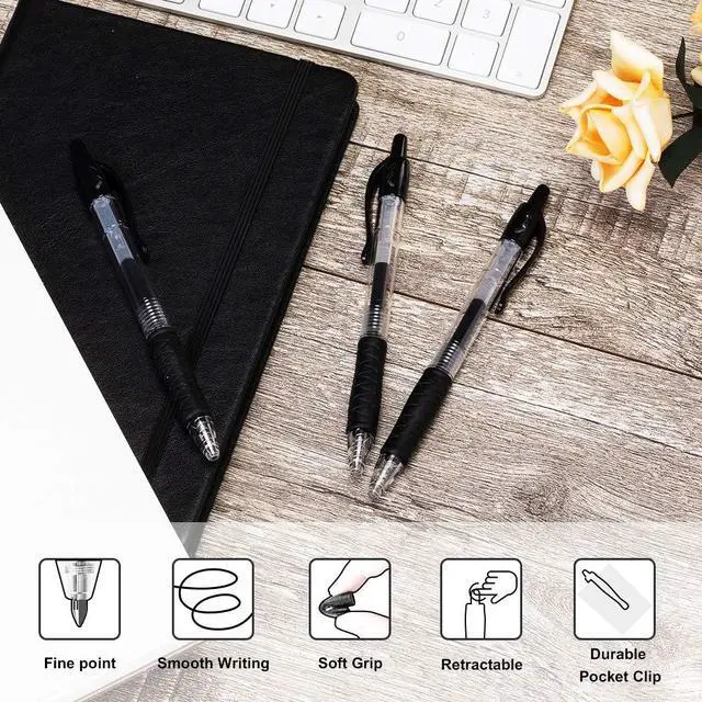 Alt view image 3 of 6 - 30 Gel Pens - Retractable Gel Ink Roller Pens for Writing, Black 0.7mm Fine Point- for Office, School - Quick Dry + Rubber Grips