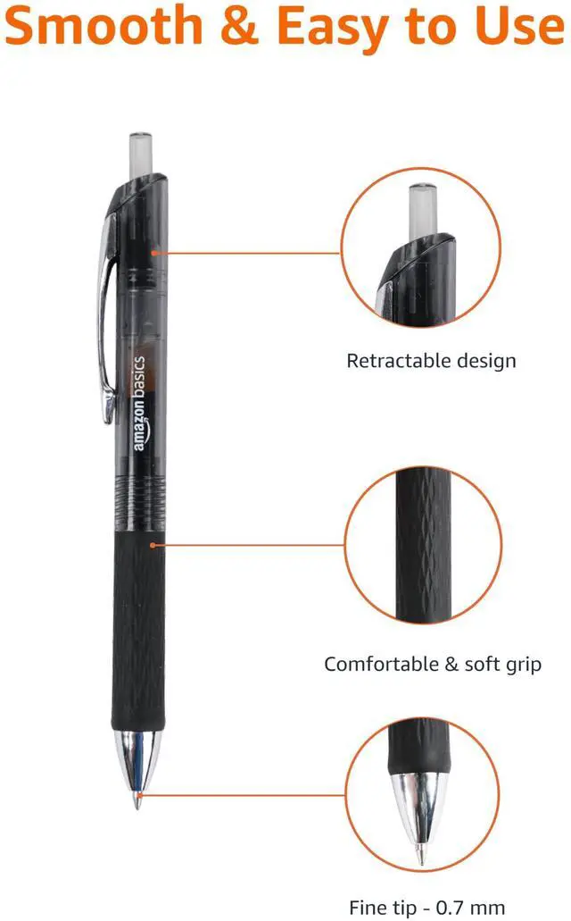 Alt view image 4 of 5 - Retractable Gel Pens, Fine Point 0.7mm, Smooth Writing, Black, No Smudge, School and Office Supplies, 12-Pack