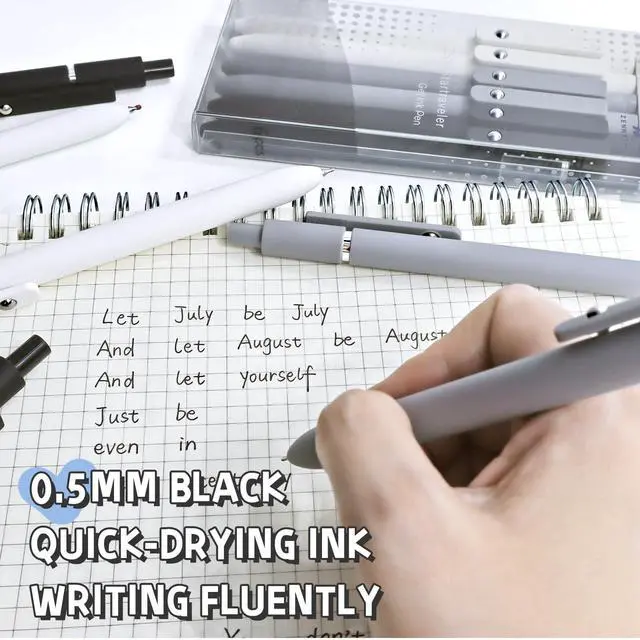 Alt view image 3 of 7 - 6 Pcs Gel Pens 0.5mm Quick Dry Black Ink Pens Fine Point Smooth Writing Pen, Cute Office and School Supplies Gifts for Women Teacher Students (6 Pcs Black White Grey Silver)