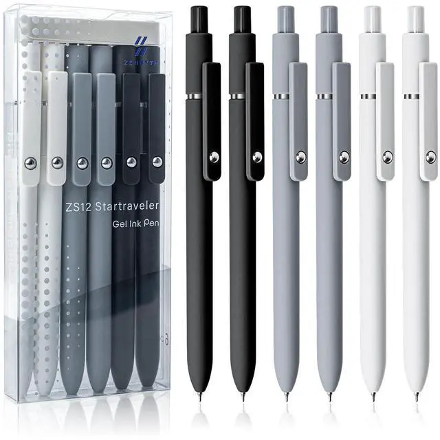 Main image of 6 Pcs Gel Pens 0.5mm Quick Dry Black Ink Pens Fine Point Smooth Writing Pen, Cute Office and School Supplies Gifts for Women Teacher Students (6 Pcs Black White Grey Silver)