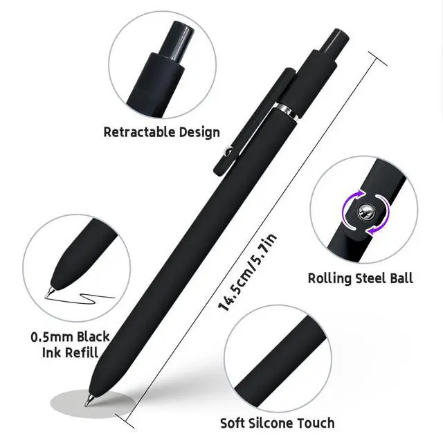 Alt view image 4 of 7 - 6 Pcs Gel Pens 0.5mm Quick Dry Black Ink Pens Fine Point Smooth Writing Pen, Cute Office and School Supplies Gifts for Women Teacher Students (6 Pcs Black White Grey Silver)
