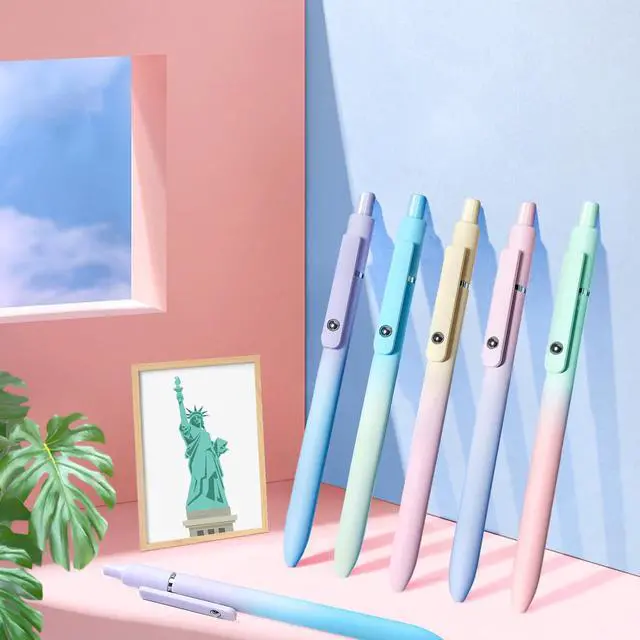 Alt view image 6 of 7 - Gel Pens, 5 Pcs Medium Point Smooth Writing Pens Cute Pens for Women, High-End Series 0.7mm Black Ink Pens for Journaling Note Taking, School Office Supplies (5 Pcs Gradient Morandi)