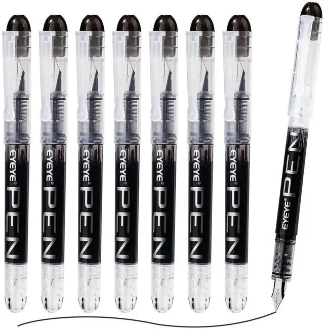 Main image of Disposable Fountain Pens Fine Point, 8 Pack Black Pens for Writing, Stainless Steel Nib, Smooth Writing for Journaling, Drafting, Sketching, Doodling & Office Supplies